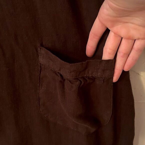 Match Point USA Women’s Size XL Solid Brown 100% Linen Tunic Top Blouse - Picture 8 of 9